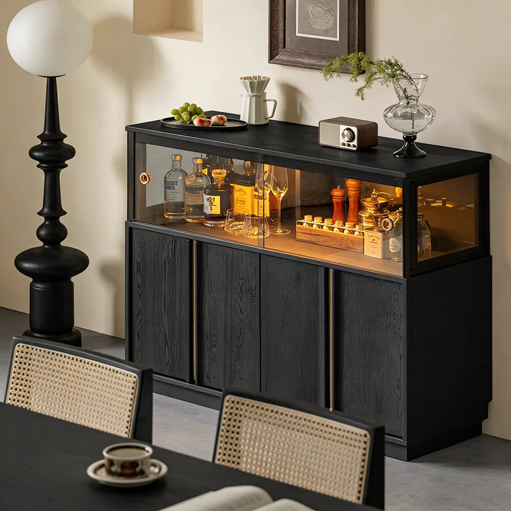 【キャビネット】アンティーク調・大容量収納・マグネット式開閉 調節可能棚板・複数サイズ選択