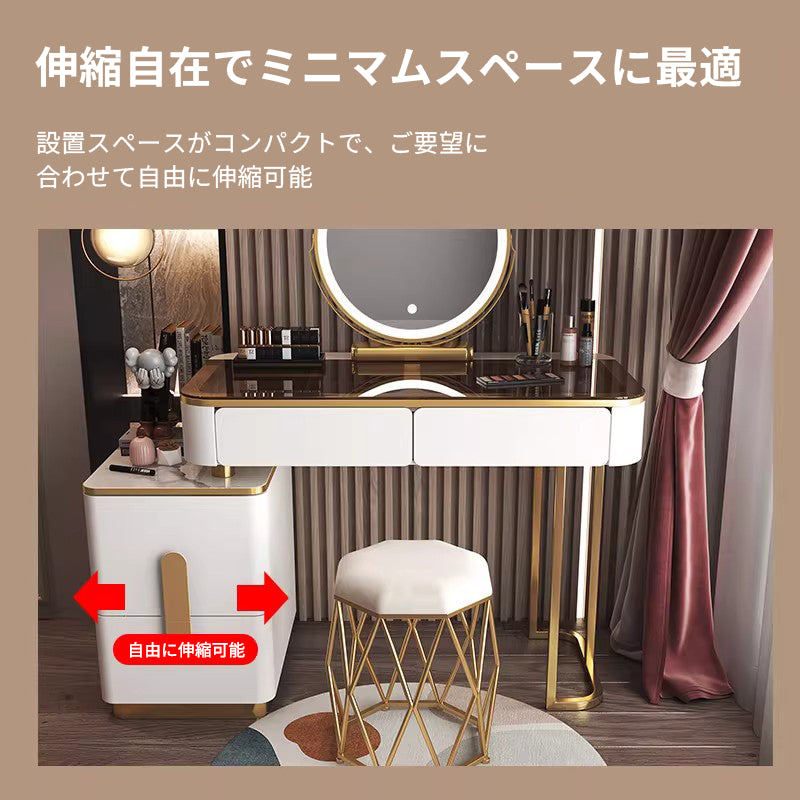 【ドレッサー】LED ミラー付き 強化ガラス天板 選べる 3 カラー