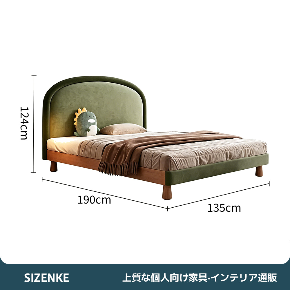【ベッド】柔らかクッションヘッド 角丸安全設計 肌触りの良い布張り 天然木脚 シングル  bed-z01