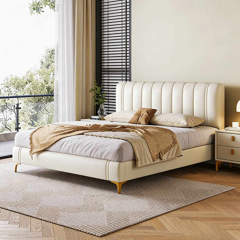 【ダブルベッド】高級ナッパレザー使用 モダンデザイン 2サイズ展開