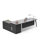 【エグゼクティブデスク】シンプルモダンL字型 安全なR仕上げコーナー 選べる5サイズ・5色・キャビネット付
