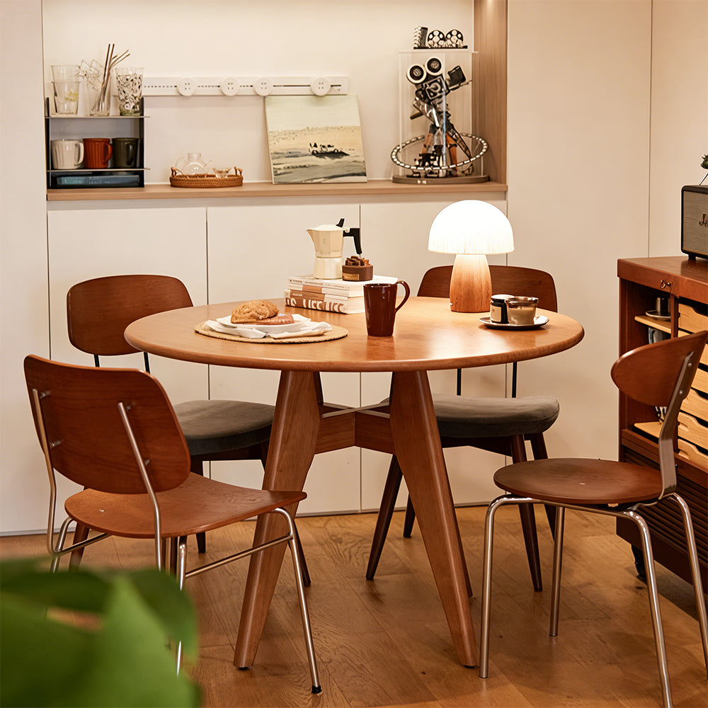 【ダイニングテーブル】丸型 隠し収納付き 天然木 無垢材 選べる5サイズ・2色