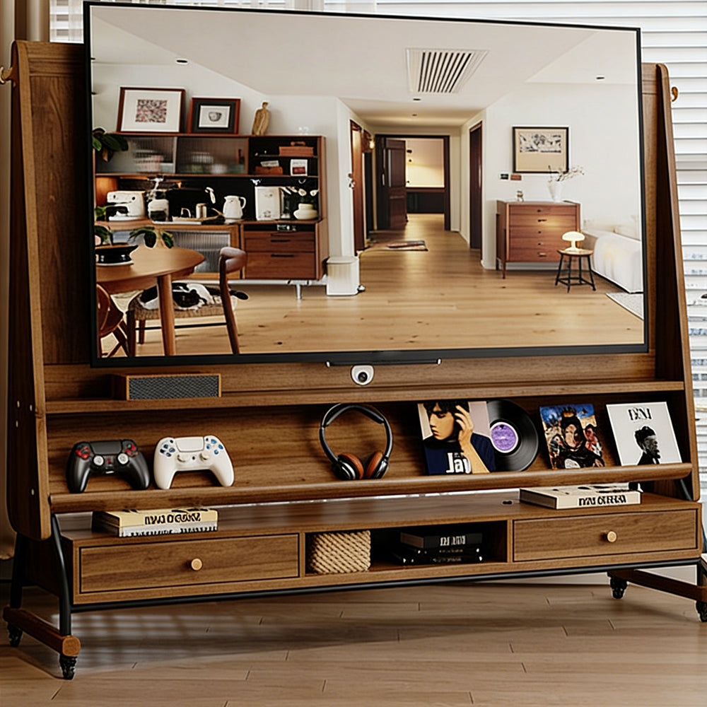 【可動式テレビ台】移動式 天然木 無垢材 おしゃれな北欧風 選べる3サイズ・2カラー