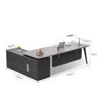 【エグゼクティブデスク】シンプルモダンL字型 安全なR仕上げコーナー 選べる5サイズ・5色・キャビネット付