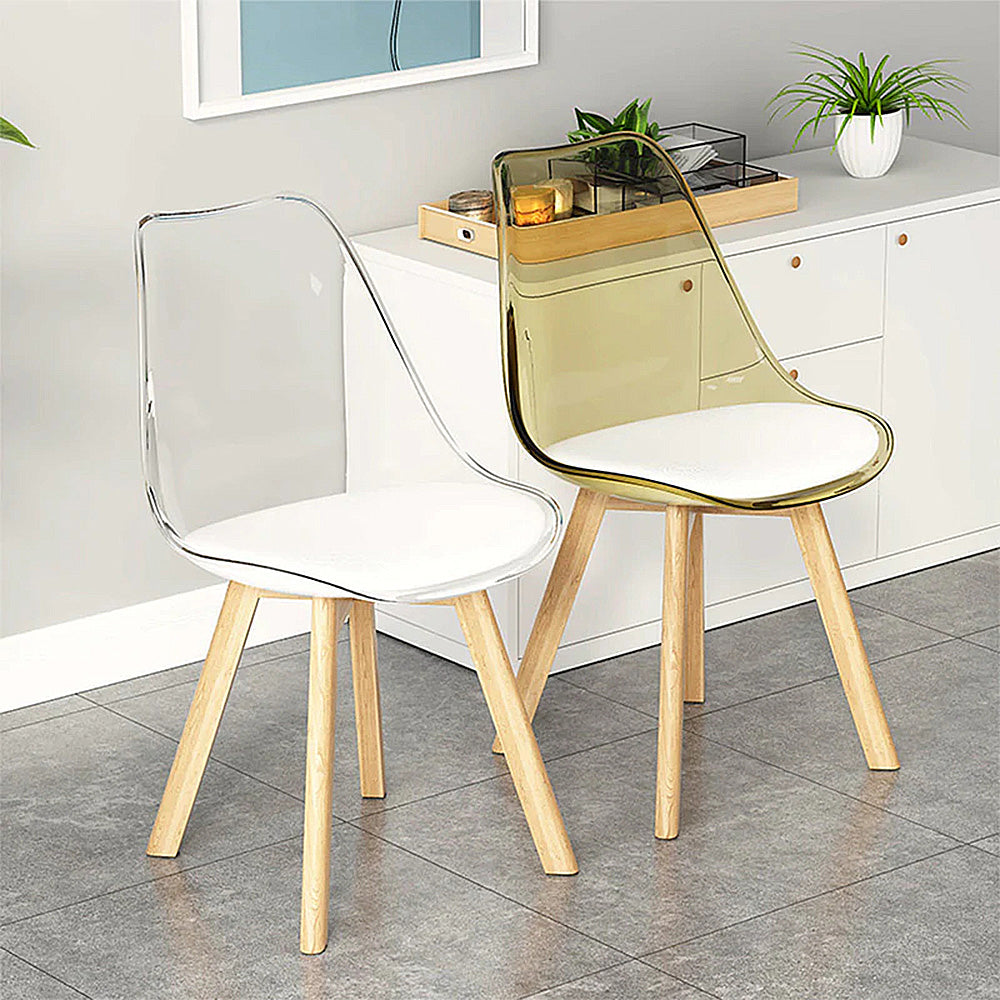 【ダイニングチェア】洗練された透明感×天然木脚の異素材MIX 選べる2タイプ・11カラー