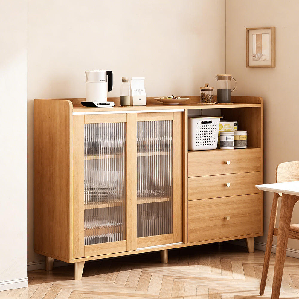 【キャビネット・サイドボード】木目調モダンデザイン アクリル扉・多機能収納 選べる3サイズ2カラー