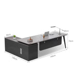 【エグゼクティブデスク】シンプルモダンL字型 安全なR仕上げコーナー 選べる5サイズ・5色・キャビネット付