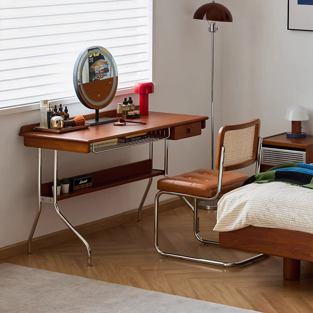 【デスク】ヴィンテージ風 天然木デザイン 幅125cm 収納引き出し付