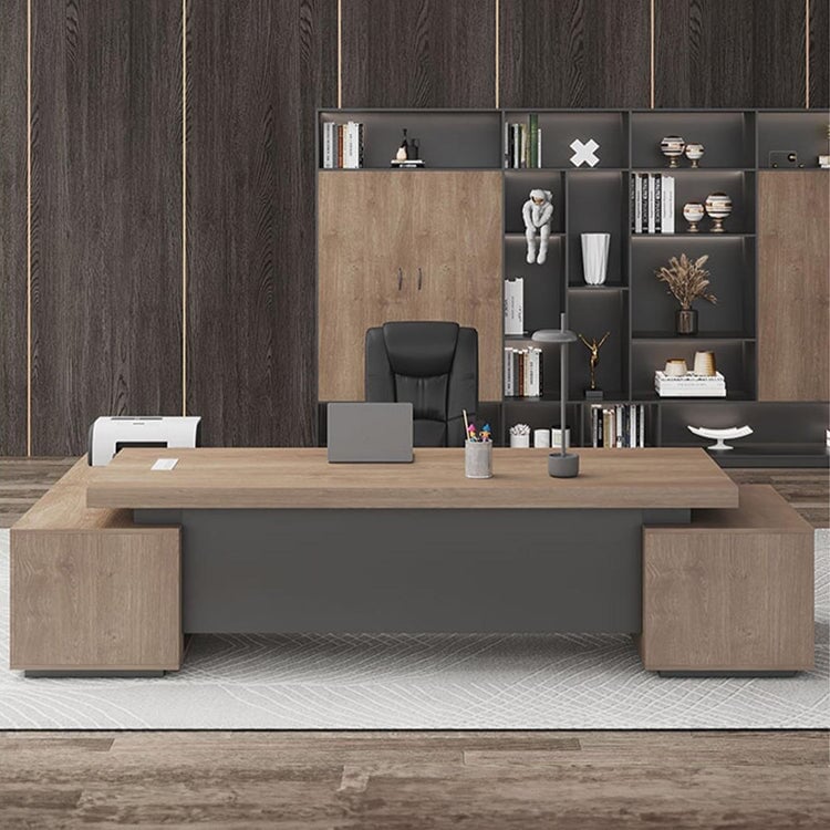 【エグゼクティブデスク】重厚感のある木目調 L字型 配線収納・サイドキャビネット付き 選べる複数サイズ