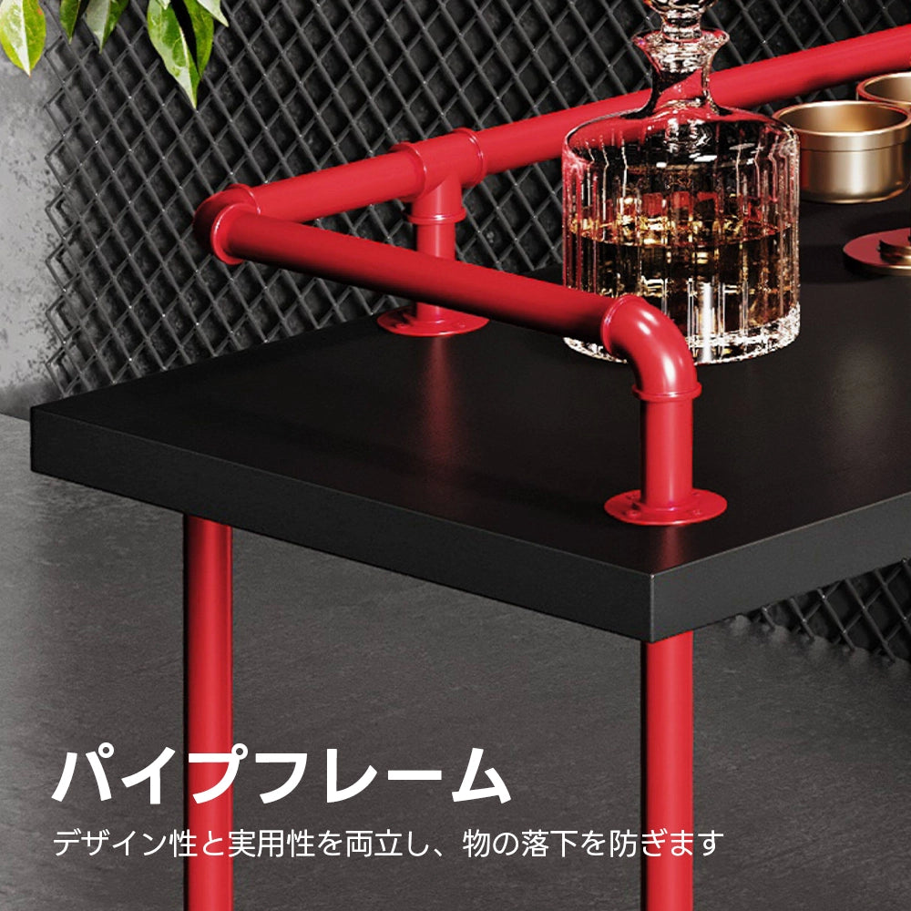 【カウンターテーブル】天然木天板・焼付塗装鉄製脚 レトロアイアンフレーム カラー2色（レッド/シルバー） ダイニング・キッチン用