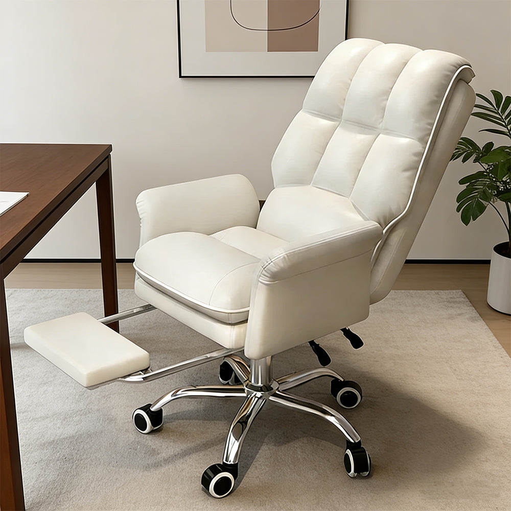 【デスクチェア】柔らかく極上の座り心地・PUレザー仕様 選べる4色・格納式フットレスト付