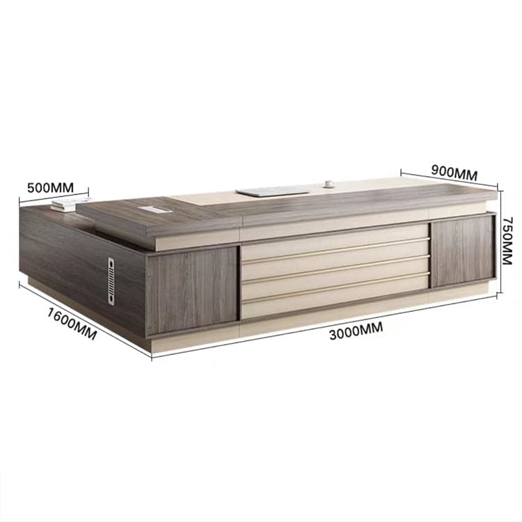 【エグゼクティブデスク】重厚感あふれる50mm天板 高級木目調 選べる16色・8サイズ・本棚セット可