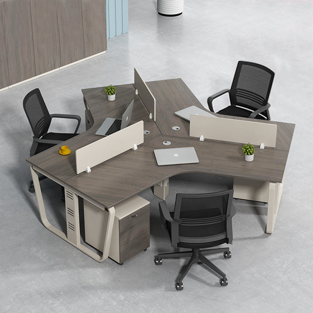 【オフィスデスク】デザイナーズ L字/V型設計 2人用〜9人用・キャビネット有無選べる