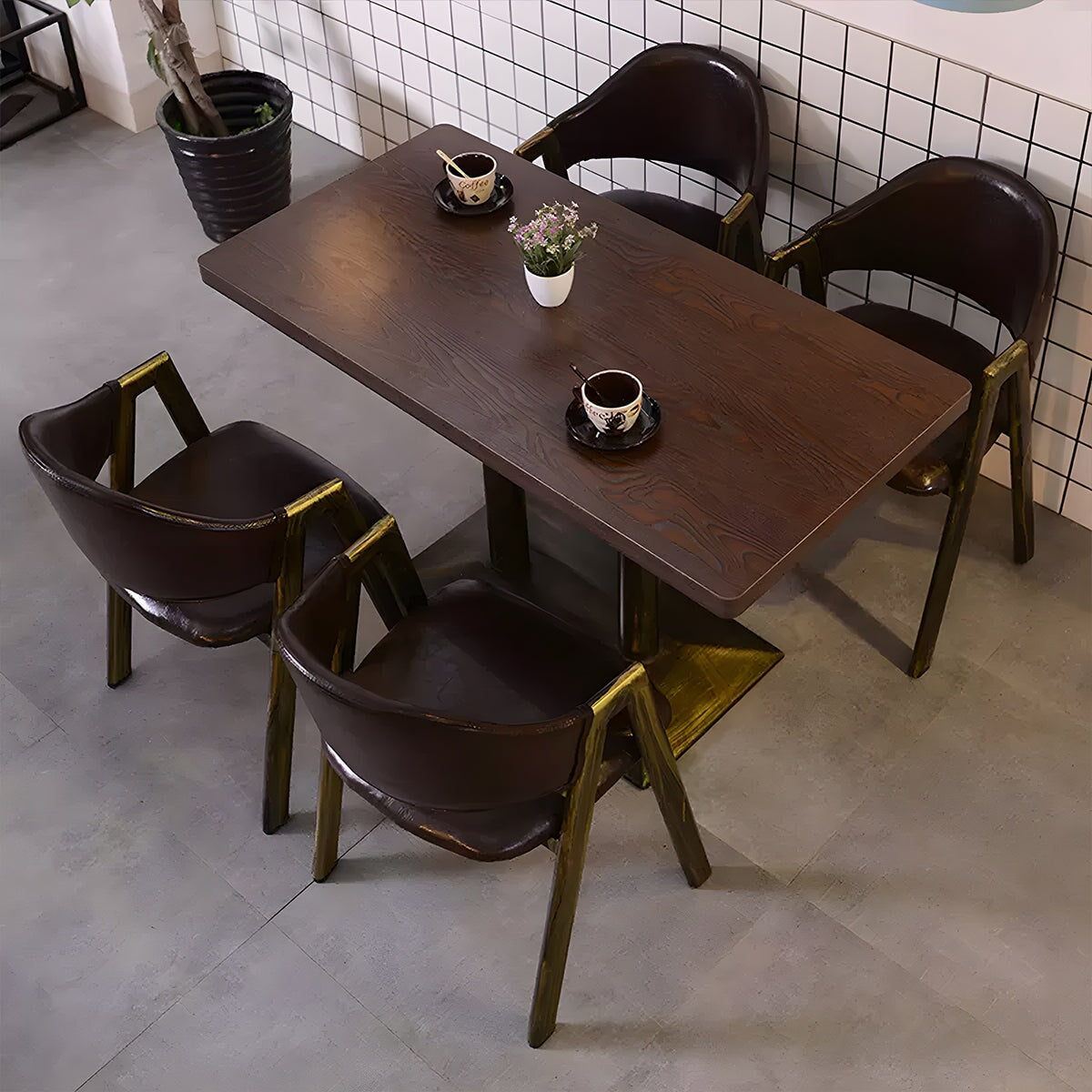 カフェテーブルセット　レストラン　オイルレザー生地　円型テーブル　1人掛け　2人掛け　シック　ブラウン　カスタマイズ可能　JDZH-030 