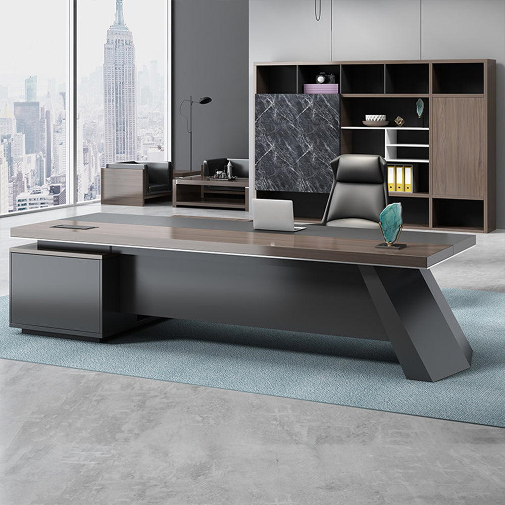 【エグゼクティブデスク】スタイリッシュな斜めパネル脚 50mm厚天板 選べる6サイズ・3色・大型キャビネットセット可