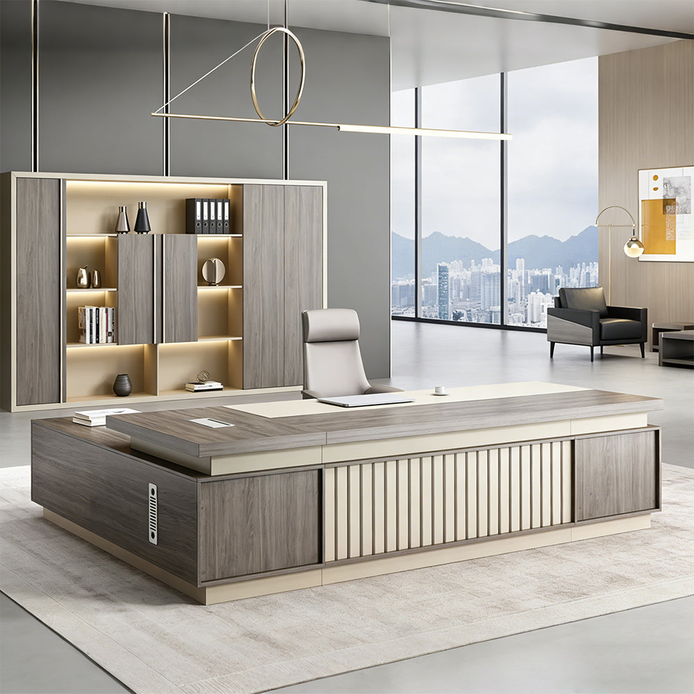 【エグゼクティブデスク】重厚感あふれる50mm天板 高級木目調 選べる16色・8サイズ・本棚セット可