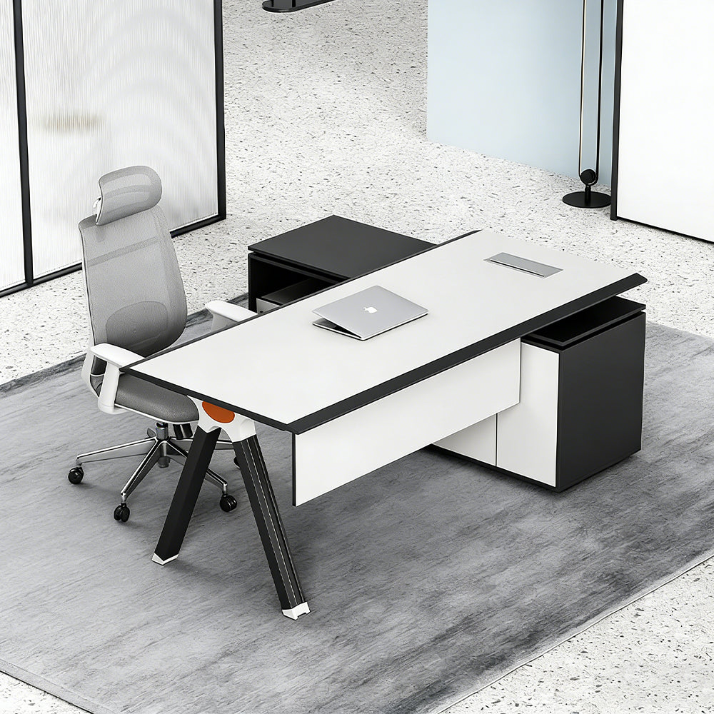 【エグゼクティブデスク】モダンデザイン 配線収納・サイドキャビネット付 選べる4サイズ・大型書棚オプション