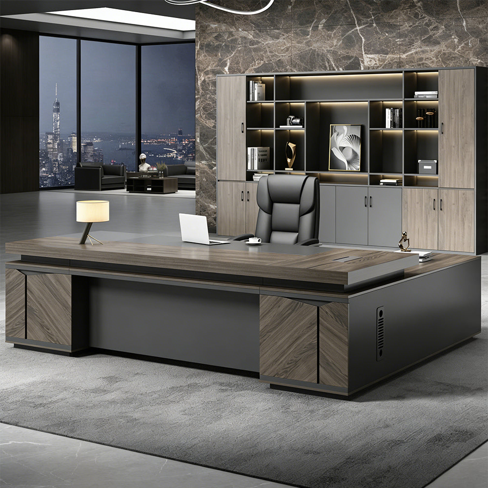 【エグゼクティブデスク】モダンな木目調 L字型デザイン 3桁ダイヤル錠・排気口付き 選べる20カラー・左右タイプ