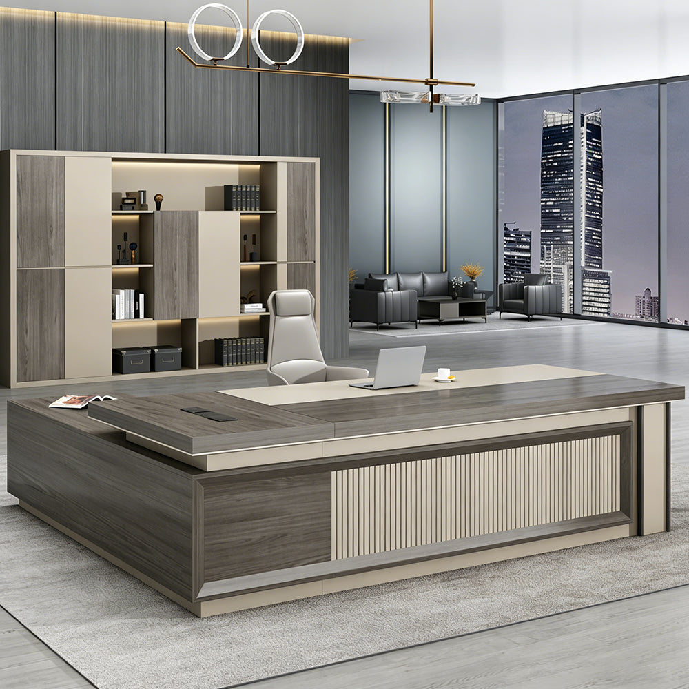 【エグゼクティブデスク】高級感のあるL字型デザイン 50mm厚天板 ダイヤル錠付き 選べる左右タイプ・多サイズ