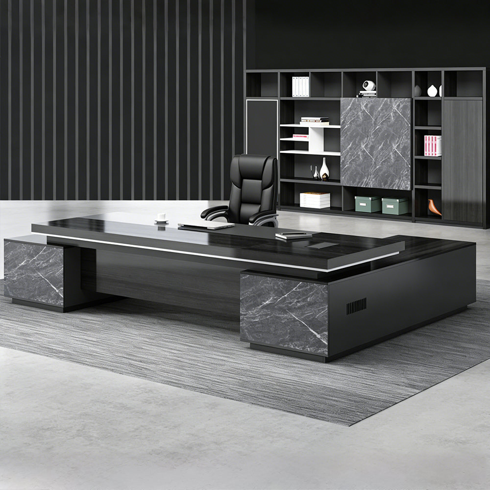 【エグゼクティブデスク】圧倒的な存在感の大理石調デザイン 厚さ50mm天板 選べる左右タイプ・180cm〜320cm