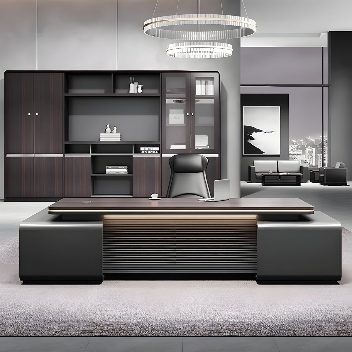 大容量　ダイヤル錠　厚い天板　角丸加工　通気孔　穏やか　上品　デスク　ワークデスク　役員デスク　エグゼクティブ　埋め込み型コンセント　サイドキャビネット　カスタマイズ可能　LBZ-C166　 