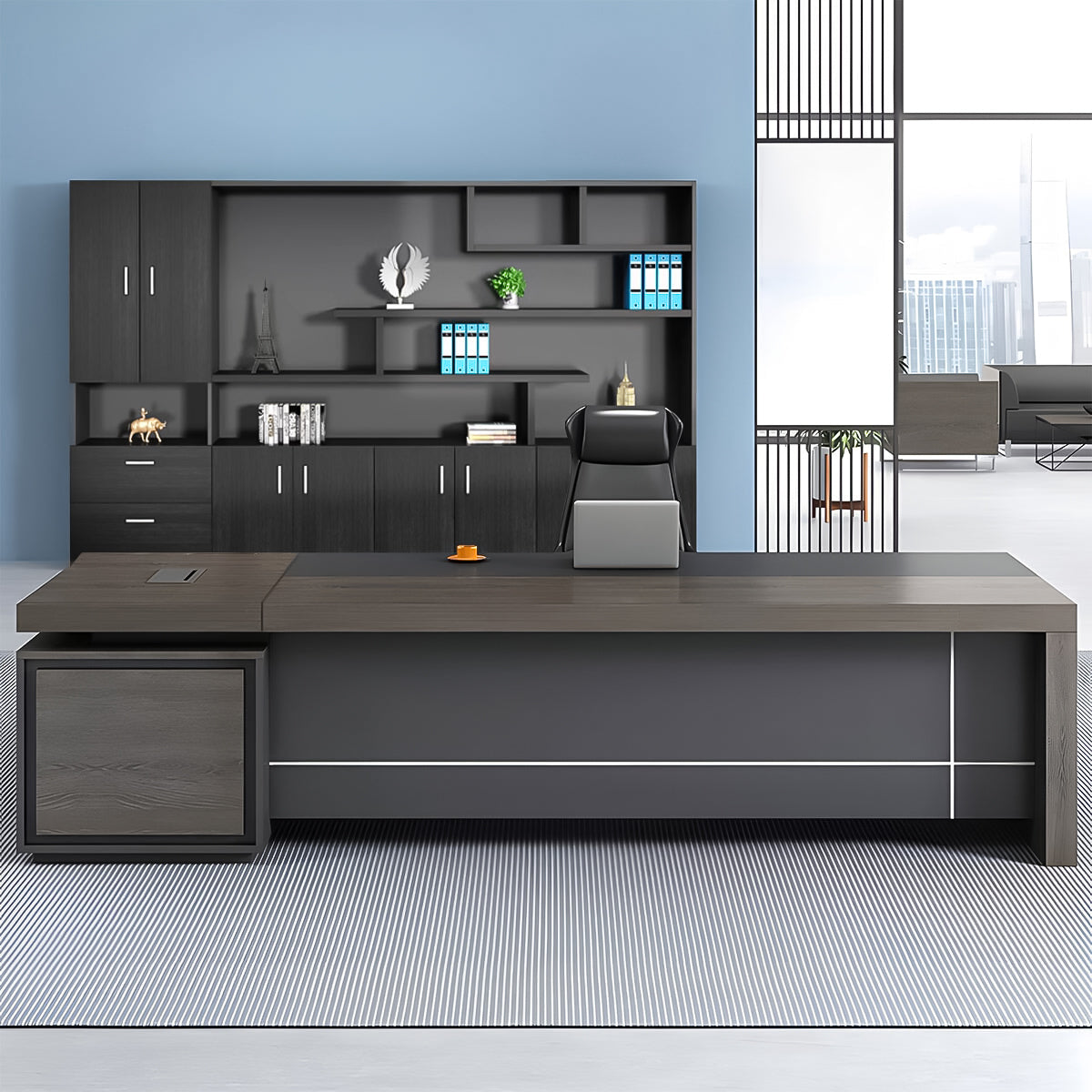 重厚感　分厚い天板　サイドキャビネット　大容量　通気口　エコ板材　幕板　デスク　役員デスク　エグゼクティブ　落ち着き　機能的　洗練　カスタマイズ可能　LBZ-C170