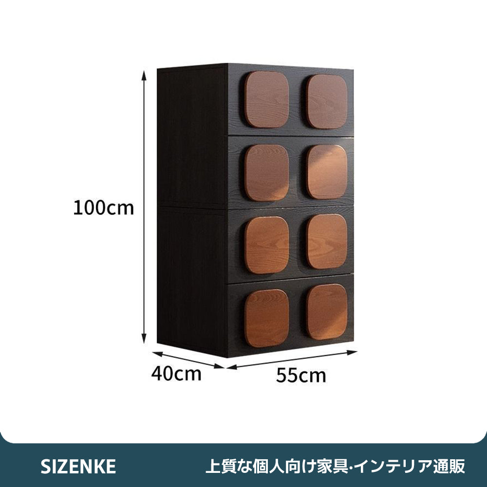 【キャビネット・飾り棚】チェスト 木製 収納棚 組み合わせ 自由 ビスケット チョコレートデザイン フレンチレトロ調 モジュール式 フラット隠し取っ手 引き出し 開き戸 多機能テレビ台 サイドボード（ブラック+ブラウン 55×40×50cm 単品・複数セット選択可）