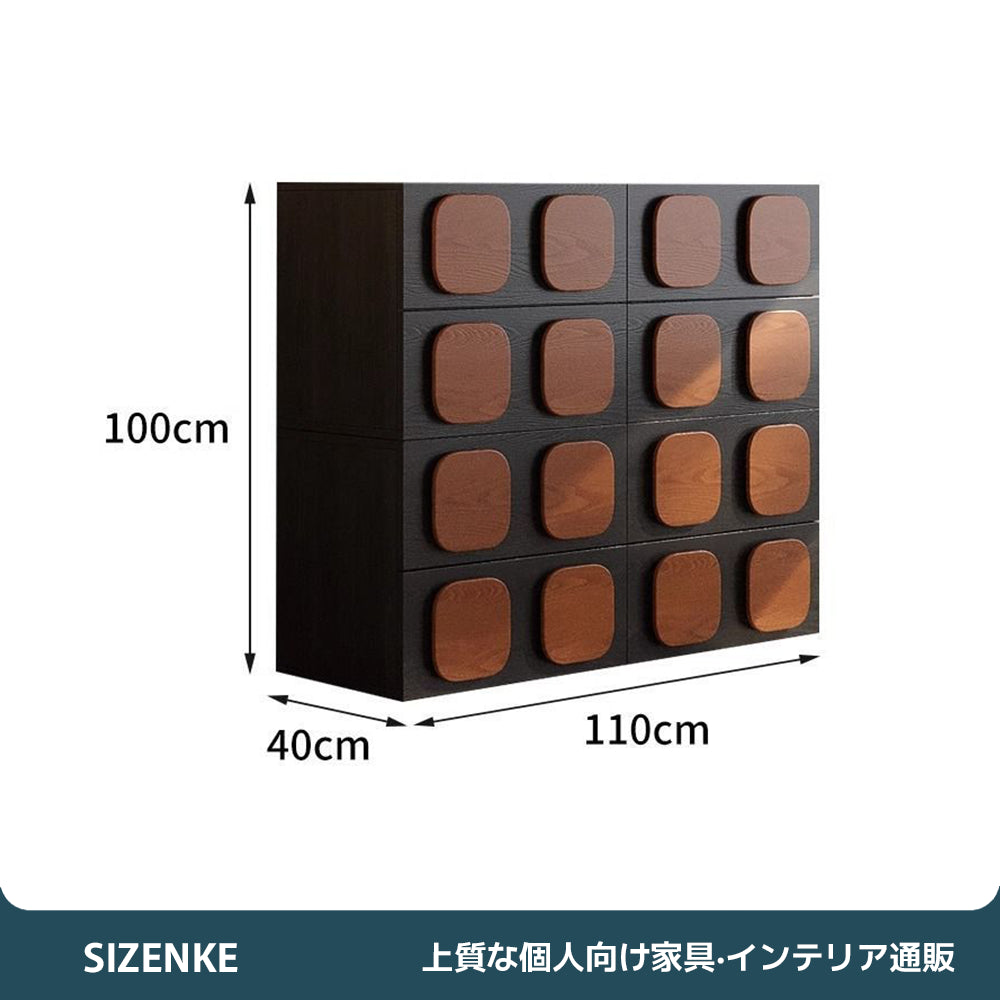 【キャビネット・飾り棚】チェスト 木製 収納棚 組み合わせ 自由 ビスケット チョコレートデザイン フレンチレトロ調 モジュール式 フラット隠し取っ手 引き出し 開き戸 多機能テレビ台 サイドボード（ブラック+ブラウン 55×40×50cm 単品・複数セット選択可）
