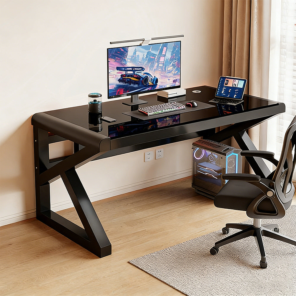 【デスク】強化ガラス天板・有孔ボード付き 選べる5サイズ・2タイプ