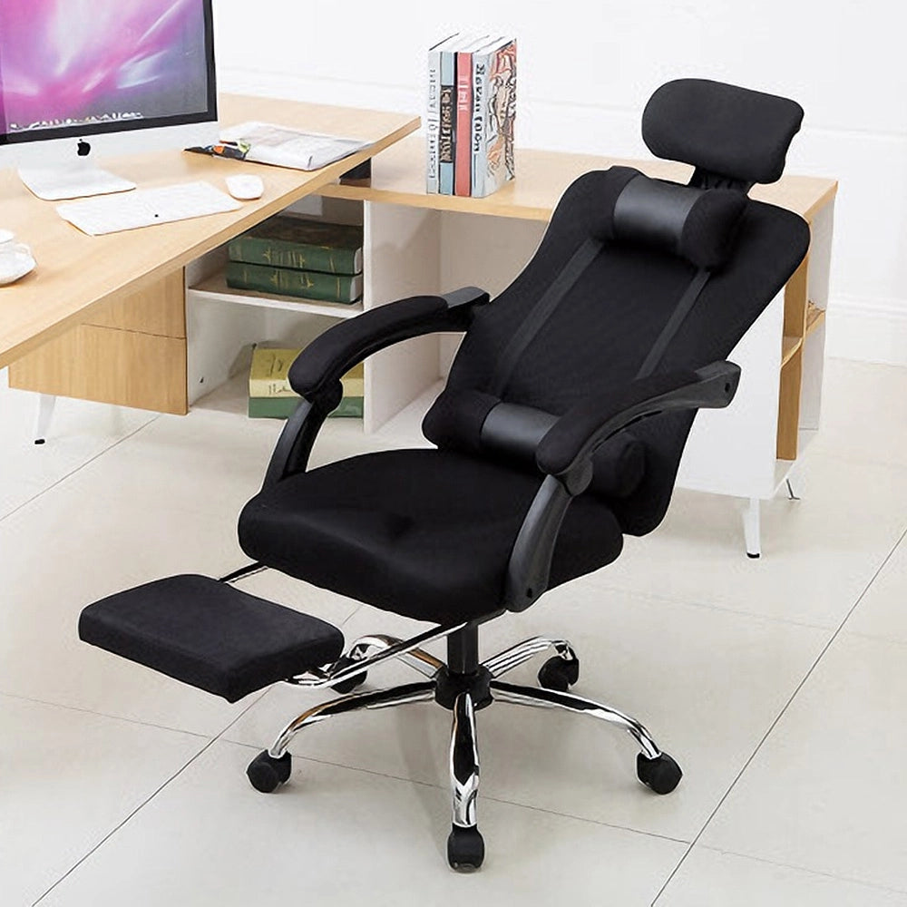 【デスクチェア】人間工学設計・通気性メッシュ 選べる4色・伸縮フットレスト付