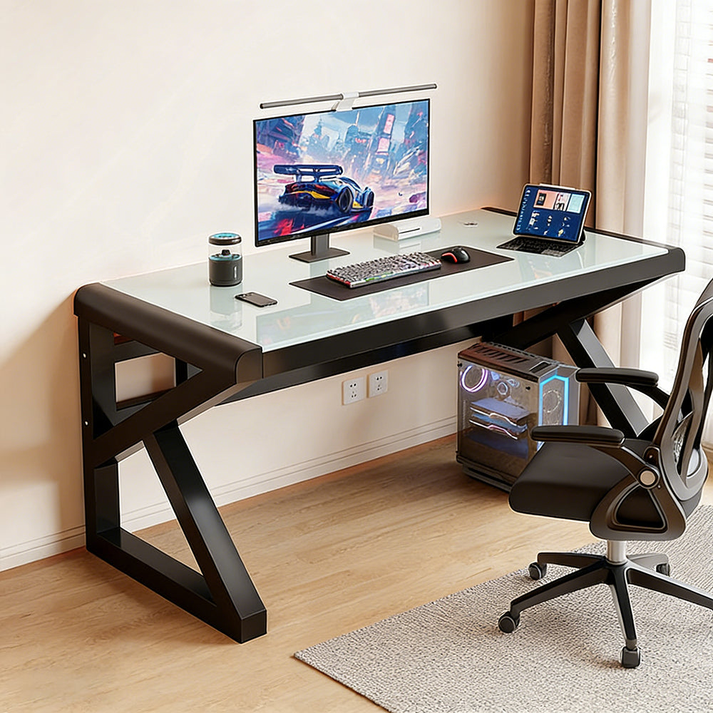 【デスク】強化ガラス天板・有孔ボード付き 選べる5サイズ・2タイプ