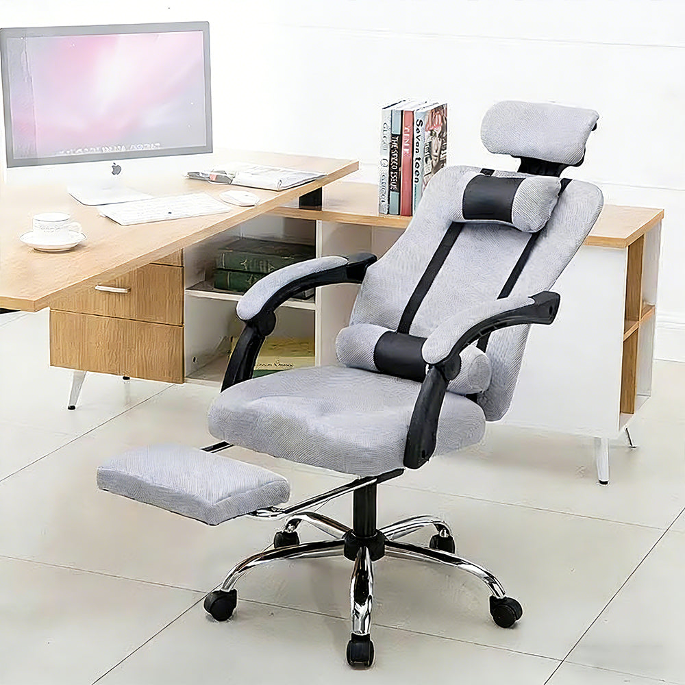 【デスクチェア】人間工学設計・通気性メッシュ 選べる4色・伸縮フットレスト付