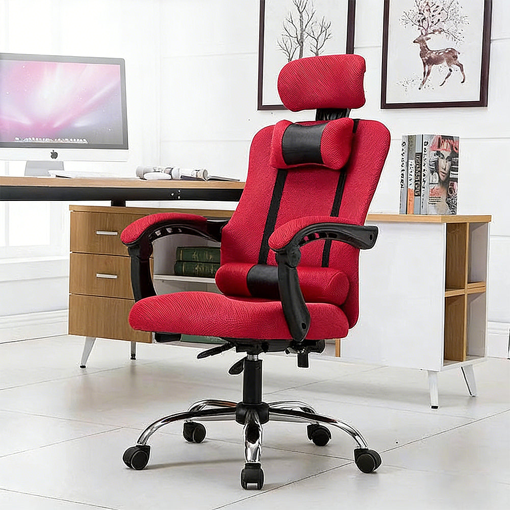 【デスクチェア】人間工学設計・通気性メッシュ 選べる4色・伸縮フットレスト付