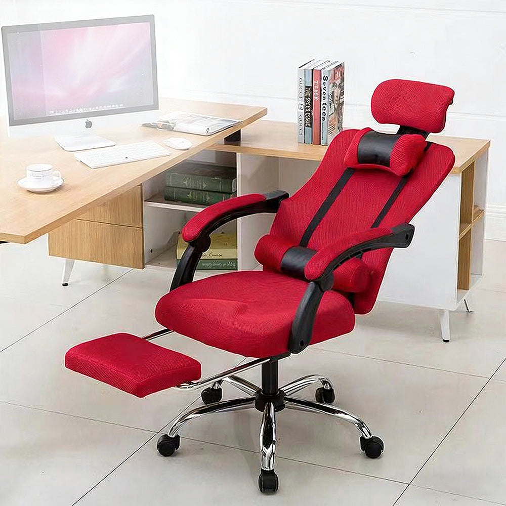 【デスクチェア】人間工学設計・通気性メッシュ 選べる4色・伸縮フットレスト付