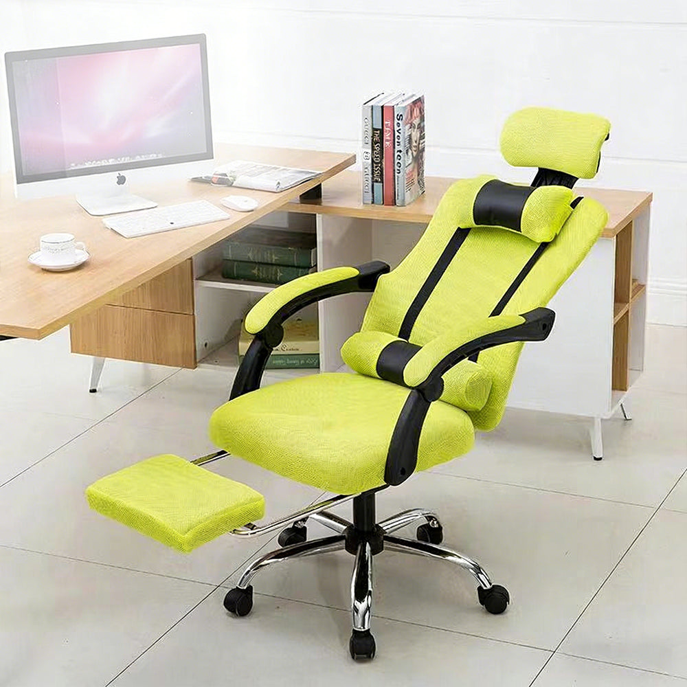 【デスクチェア】人間工学設計・通気性メッシュ 選べる4色・伸縮フットレスト付