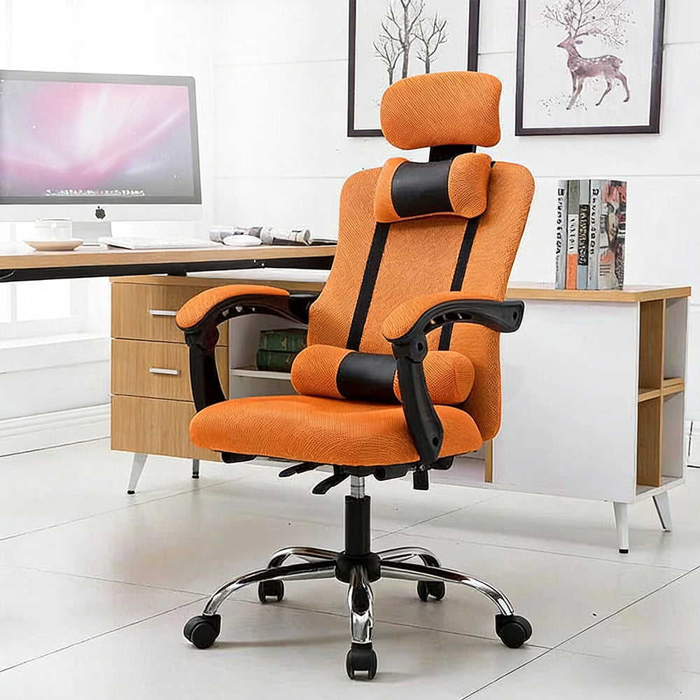 【デスクチェア】人間工学設計・通気性メッシュ 選べる4色・伸縮フットレスト付