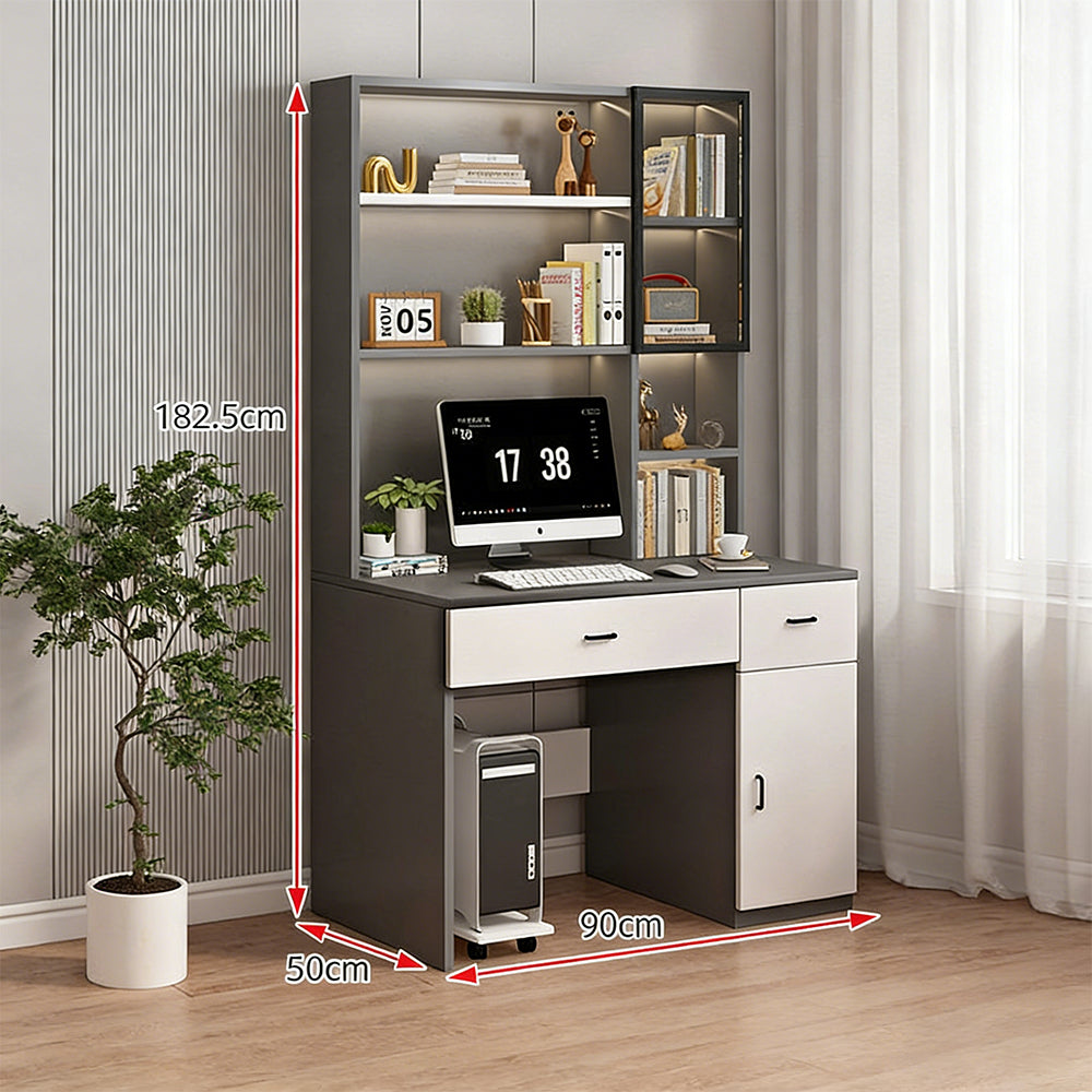 【デスク】大容量収納 シェルフ一体型 選べる3色・多サイズ展開