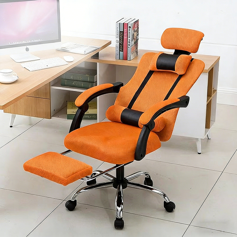 【デスクチェア】人間工学設計・通気性メッシュ 選べる4色・伸縮フットレスト付