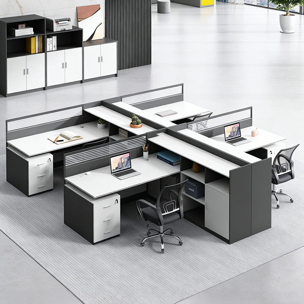 【オフィスデスク】多機能サイドキャビネット付・集中力を高める仕切り設計 選べる24タイプ・4カラー