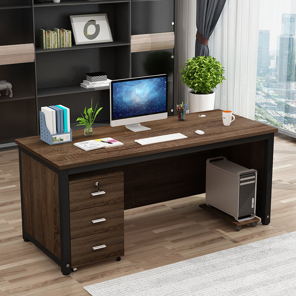 【オフィスデスク】無垢材脚・大容量サイドキャビネット付 選べる14サイズ・4カラー