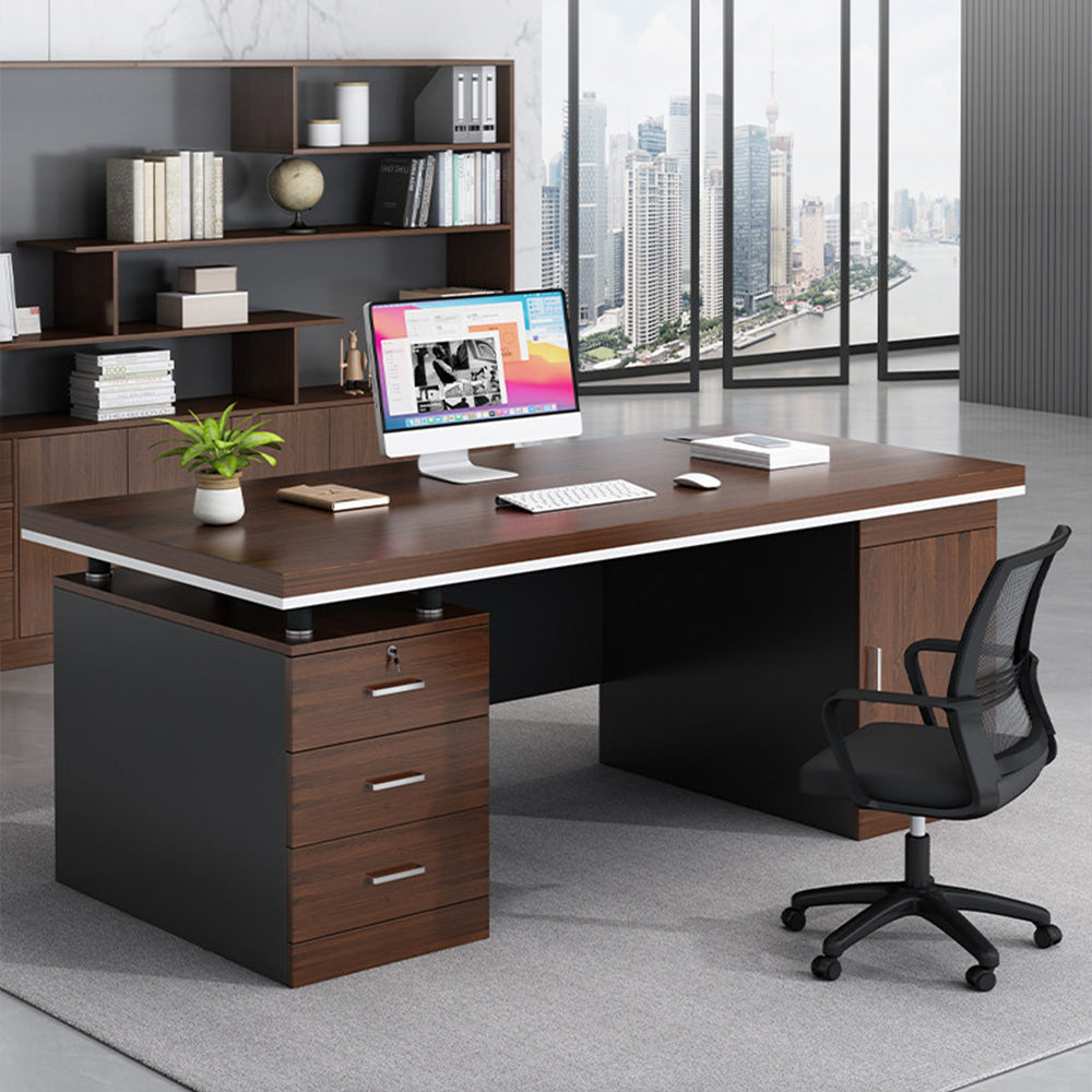 【オフィスデスク】高級感のあるデザイン・多機能収納付き 選べる3サイズ・2カラー