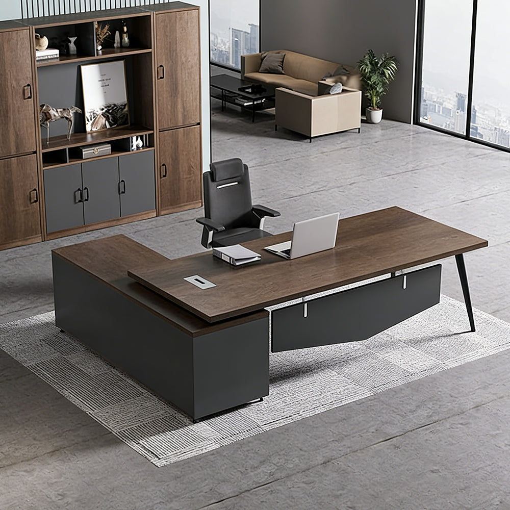 【エグゼクティブデスク】上品なL字型デザイン 高耐久スチール脚 選べる4サイズ・5色・左右レイアウト対応