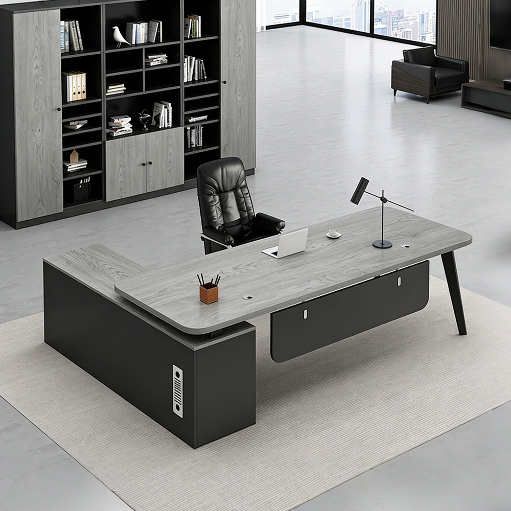 【エグゼクティブデスク】シンプルモダンL字型 安全なR仕上げコーナー 選べる5サイズ・5色・キャビネット付