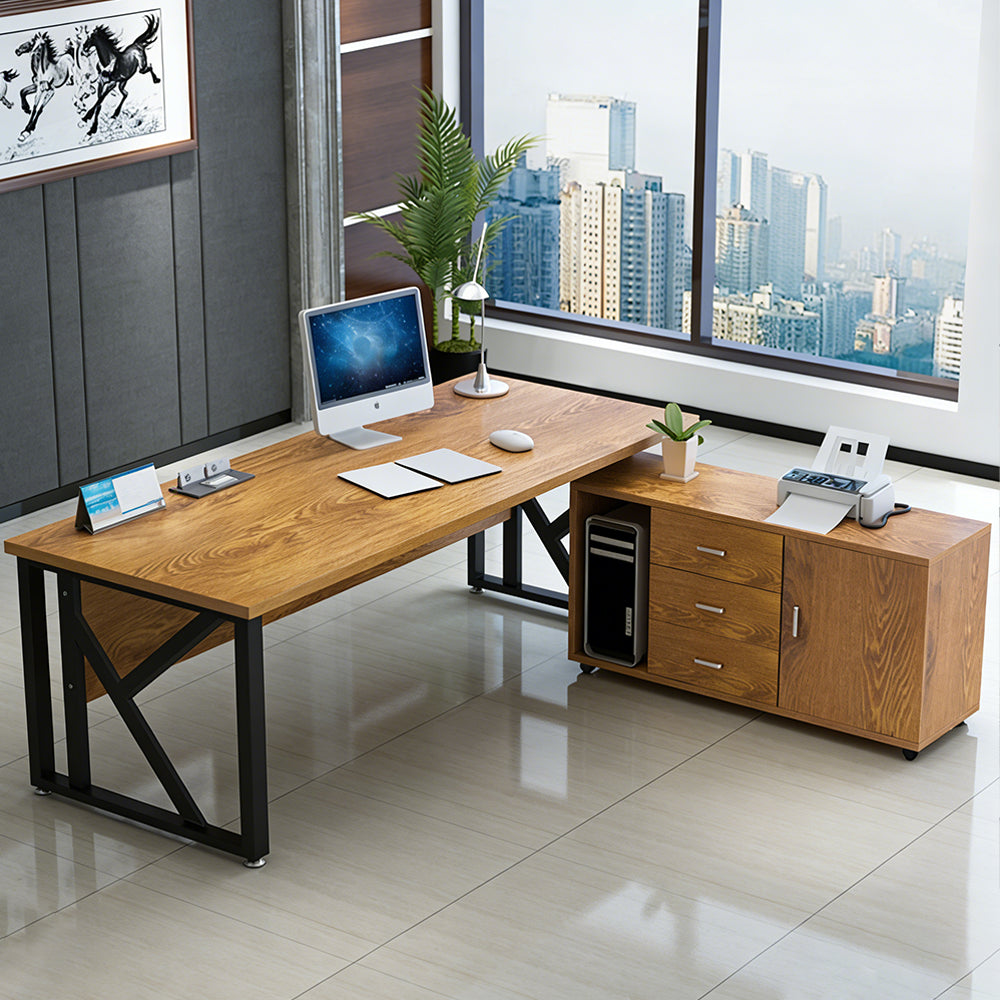 【エグゼクティブデスク】スタイリッシュなK字型炭素鋼フレーム L字型 広々天板 選べる2カラー