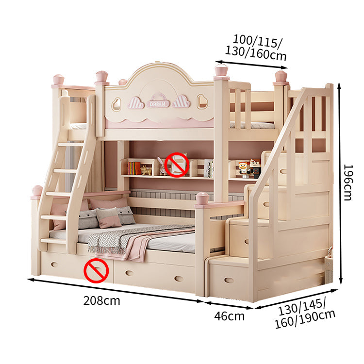 【二段ベッド】 子供用 パステルピンク 木製フレーム 引き出し収納付き シングル
