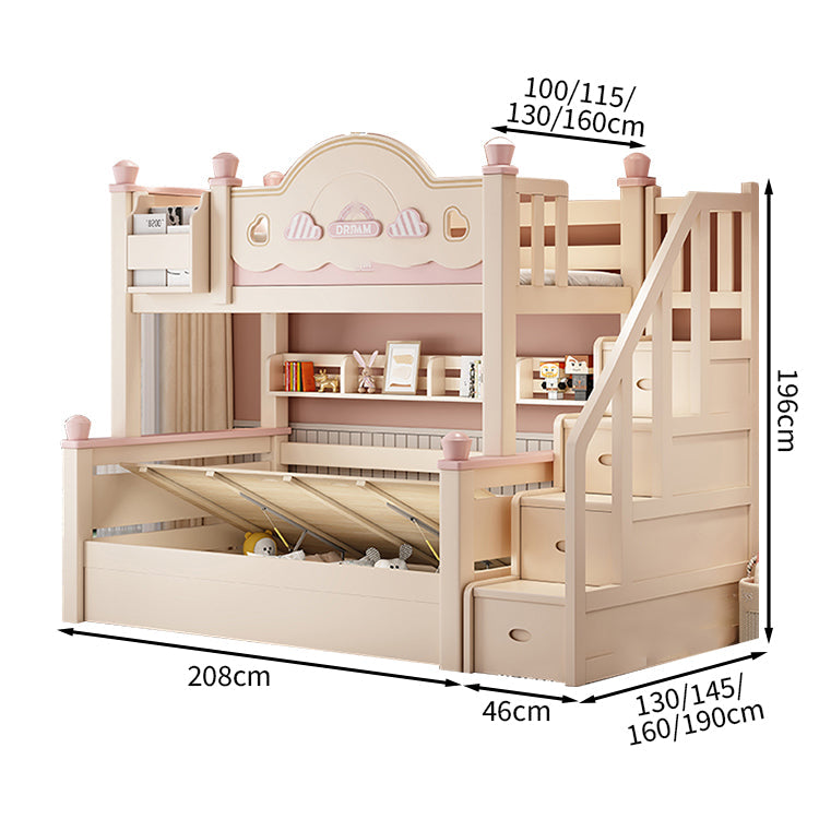 【二段ベッド】 子供用 パステルピンク 木製フレーム 引き出し収納付き シングル