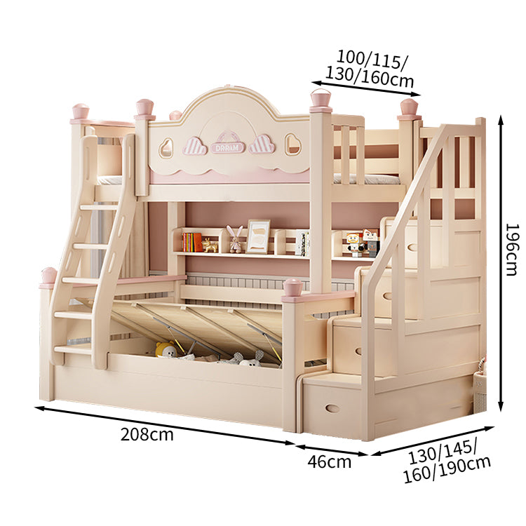 【二段ベッド】 子供用 パステルピンク 木製フレーム 引き出し収納付き シングル