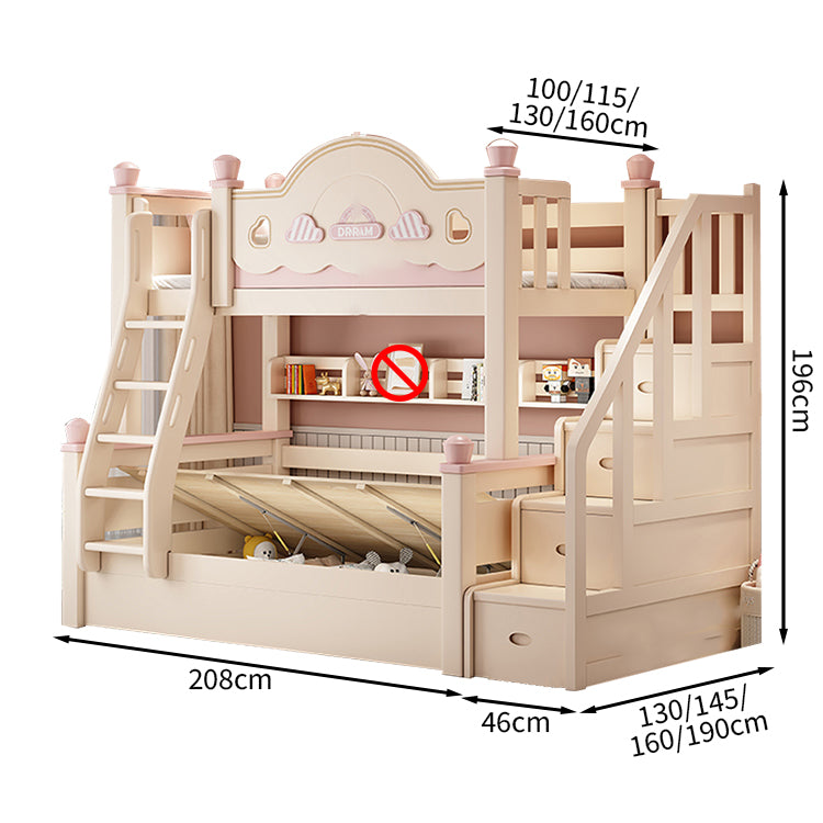 【二段ベッド】 子供用 パステルピンク 木製フレーム 引き出し収納付き シングル