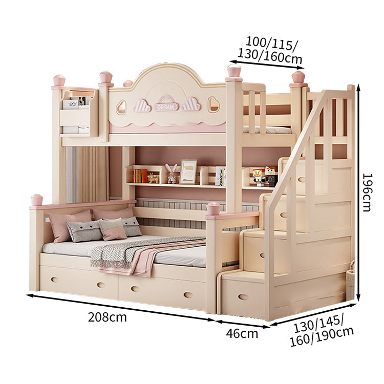 【二段ベッド】 子供用 パステルピンク 木製フレーム 引き出し収納付き シングル